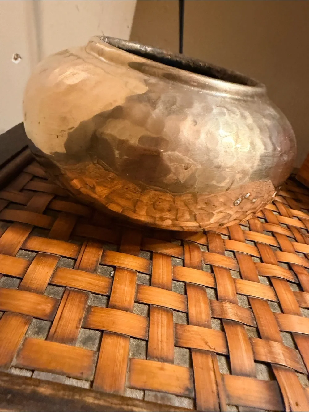 Vintage Hammered Brass Bowl Planter Cachepot Boho Patina Home Decor